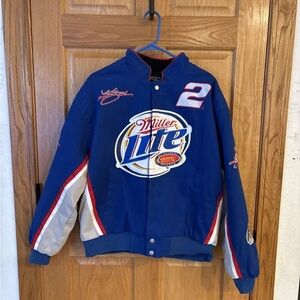 NEW!!! Kurt Busch Miller Lite Jacket Mens L Blue NASCAR Racing Coat #2